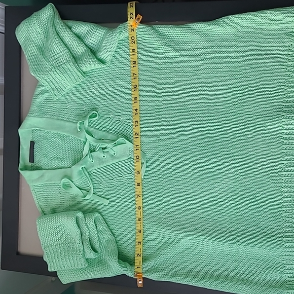 J. Crew Mint Green Beachy Cotton Sweater Lace Up Front | Size Large | NWOT - Picture 3 of 5